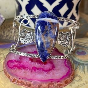 Silver Plated and Blue Sodalite Stone Cuff Teardrop Bracelet